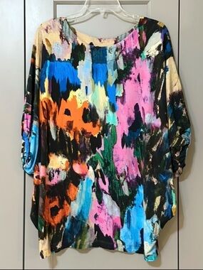 Bryn Walker Art To Wear Multicolor Tunic Dolman Sleeve Painterly Women’s Sz L/XL